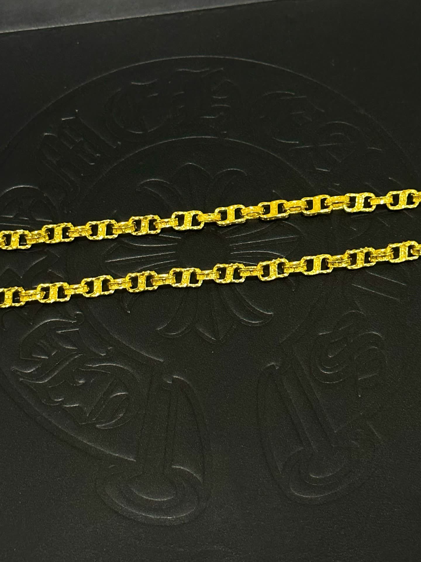 Chrome Hearts Gold-Plated Cross Pendant Necklace with Emerald Accents